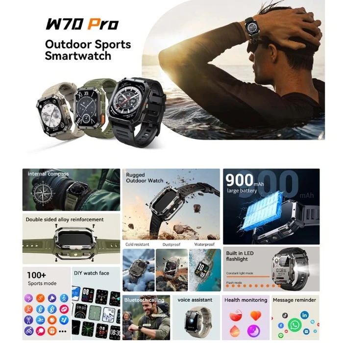 Smartwatch Blackview Multi-Function With Flashlight Compass & Health Green