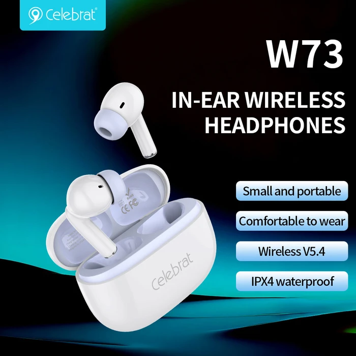 Celebrat W73 In-ear Bluetooth Handsfree Ακουστικά με Αντοχή στον Ιδρώτα και Θήκη Φόρτισης Λευκά