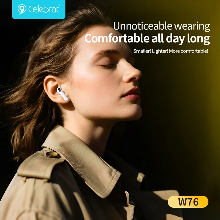 Celebrat W76 Earbud Bluetooth Handsfree Ακουστικά με Θήκη Φόρτισης Λευκά