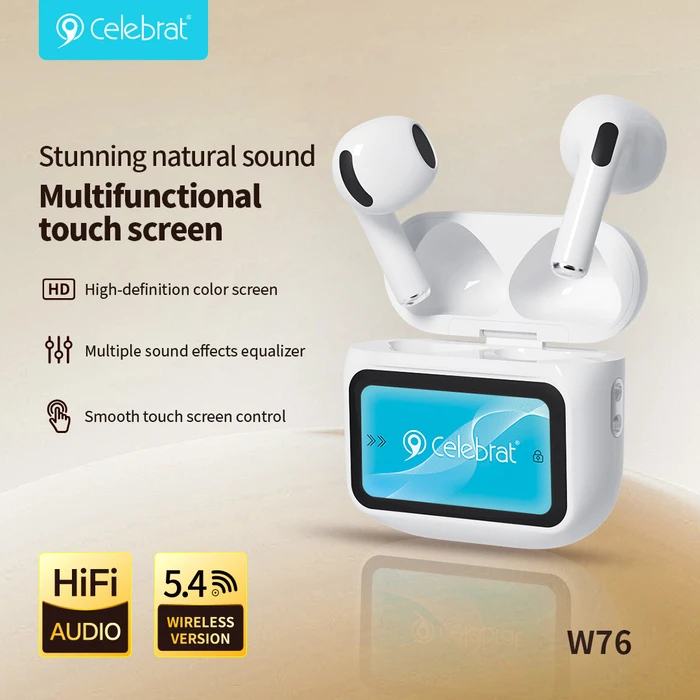 Celebrat W76 Earbud Bluetooth Handsfree Ακουστικά με Θήκη Φόρτισης Λευκά
