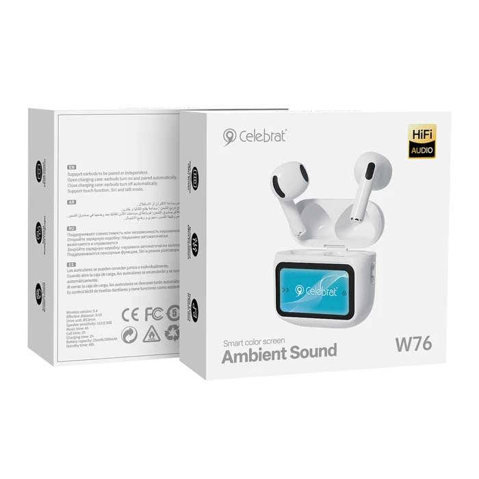 Celebrat W76 Earbud Bluetooth Handsfree Ακουστικά με Θήκη Φόρτισης Λευκά