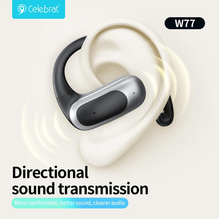 Celebrat W77 Open Ear Bluetooth Handsfree Ακουστικά με Θήκη Φόρτισης Μαύρα