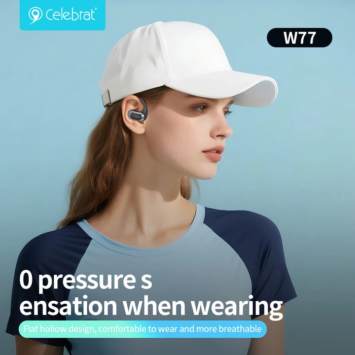 Celebrat W77 Open Ear Bluetooth Handsfree Ακουστικά με Θήκη Φόρτισης Μαύρα