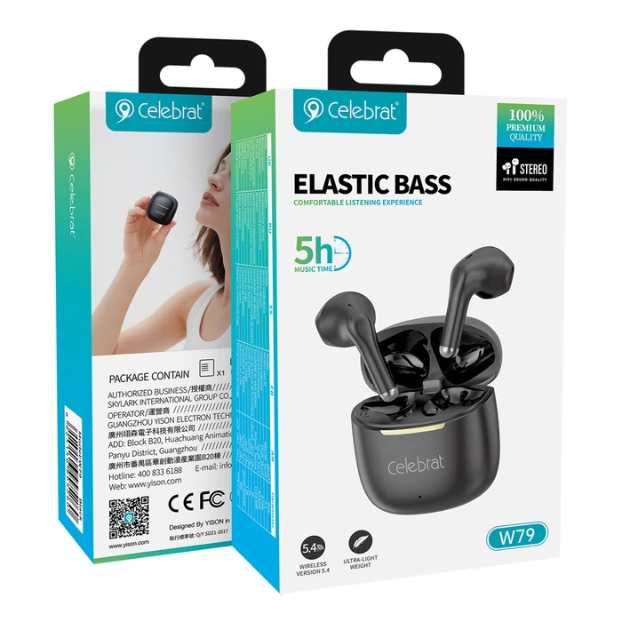 Celebrat W79 Earbud Bluetooth Handsfree Ακουστικά με Θήκη Φόρτισης Μαύρα