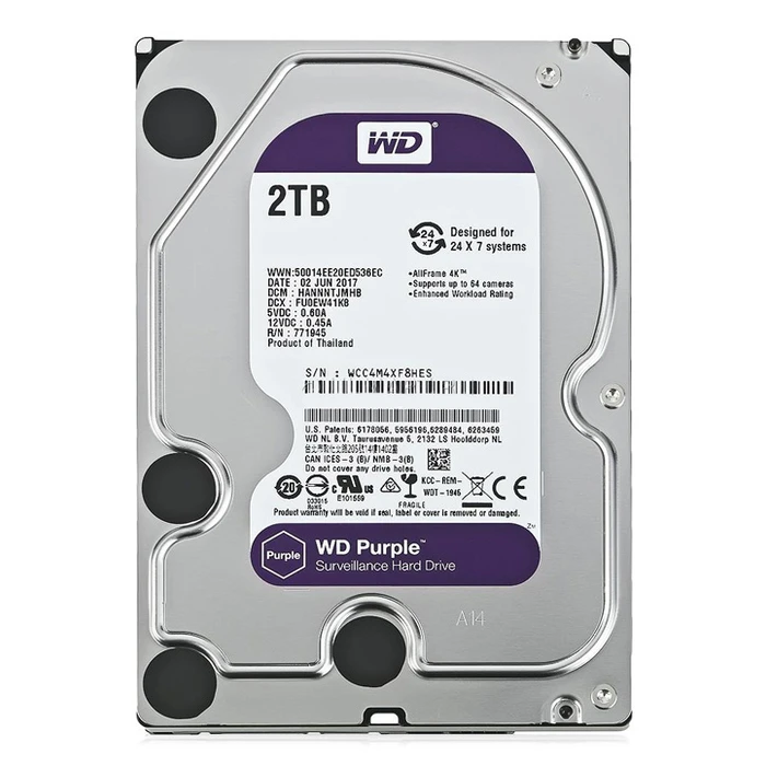 Σκληρός Δίσκος Wd 3.5" Purple Surveillance 2TB, 256MB, 5400RPM, SATA III