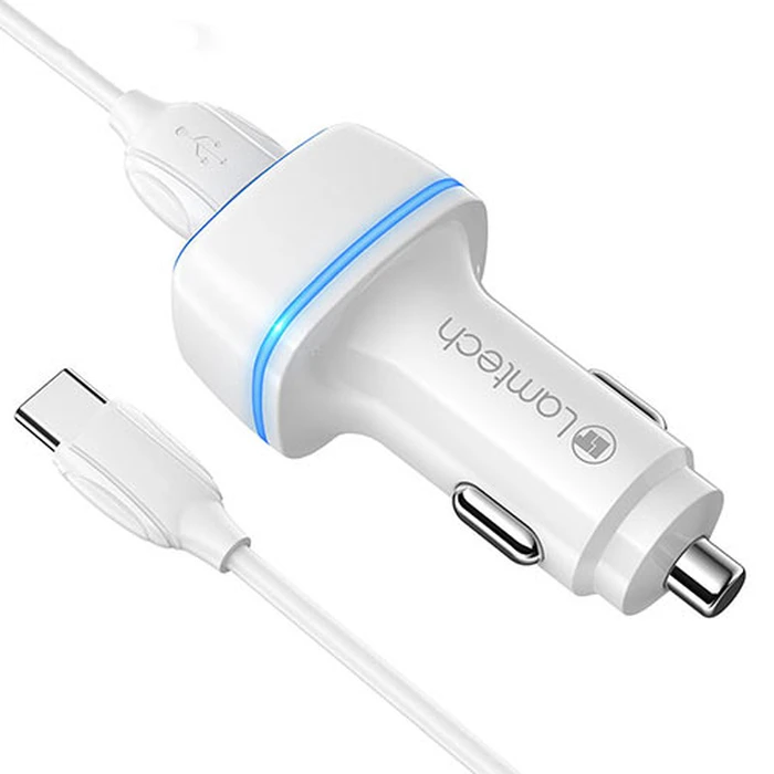 Φορτιστής Αυτοκινήτου Lamtech 2xUSB 2,4A With Type-C Cable 1M WHITE