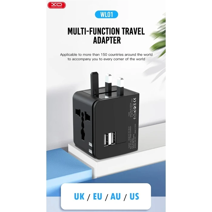 Φορτιστής Αντάπτορας Ταξιδιού XO WL01 UK / EU / US