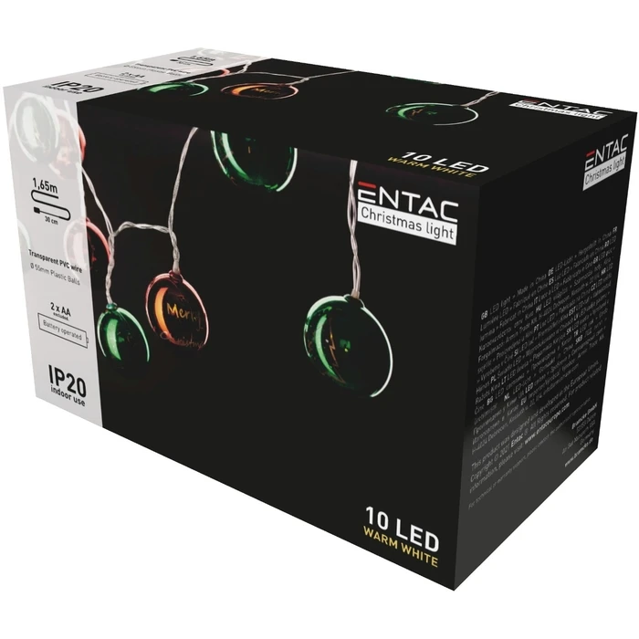 Χριστουγεννιάτικα Λαμπάκια Entac Εσωτερικά Χρωματιστές Μπάλες 55mm 10 LED Θερμό 1,65μ