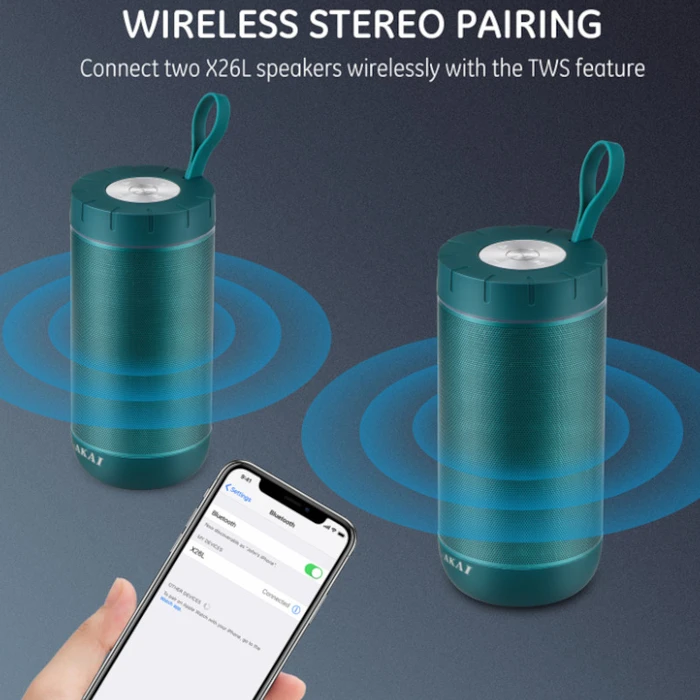 Φορητό Ηχείο Bluetooth Akai ABTSW-60 Τιρκουάζ αδιάβροχο με ύφασμα, AWS, Aux-In και handsfree-20W RMS