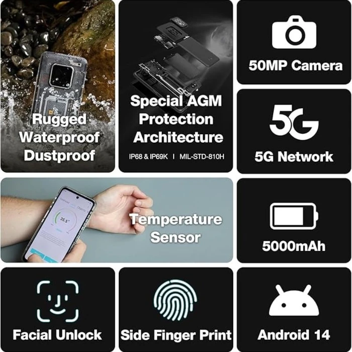 Κινητό Τηλέφωνο AGM 5g X6 Phantom Αδιάβροχο