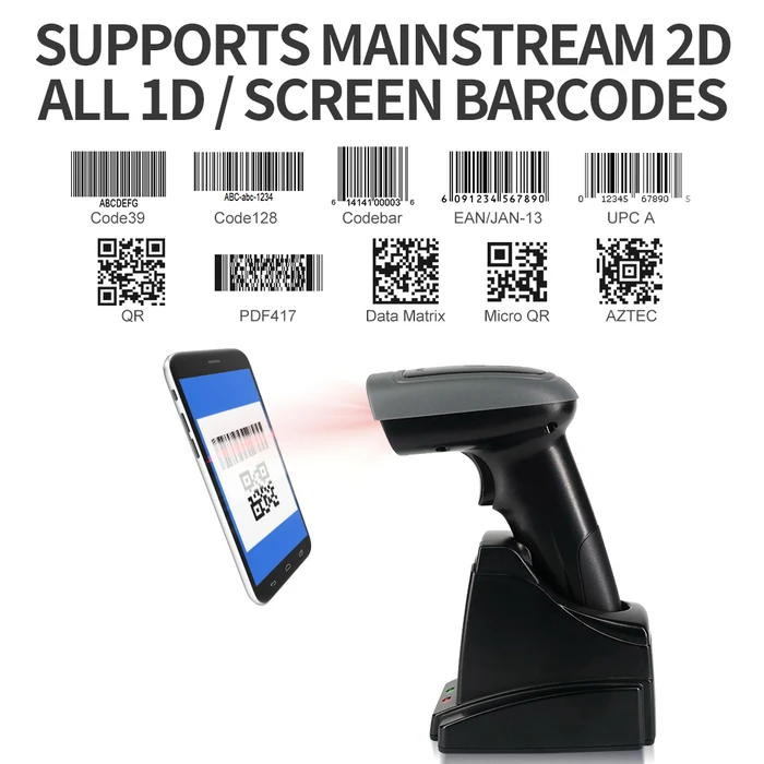 Barcode Scanner Gtcodestar X-1901B με Βάση, 1D & 2D, Ενσύρματο & Ασύρματο, 2000mAh, Μαύρο