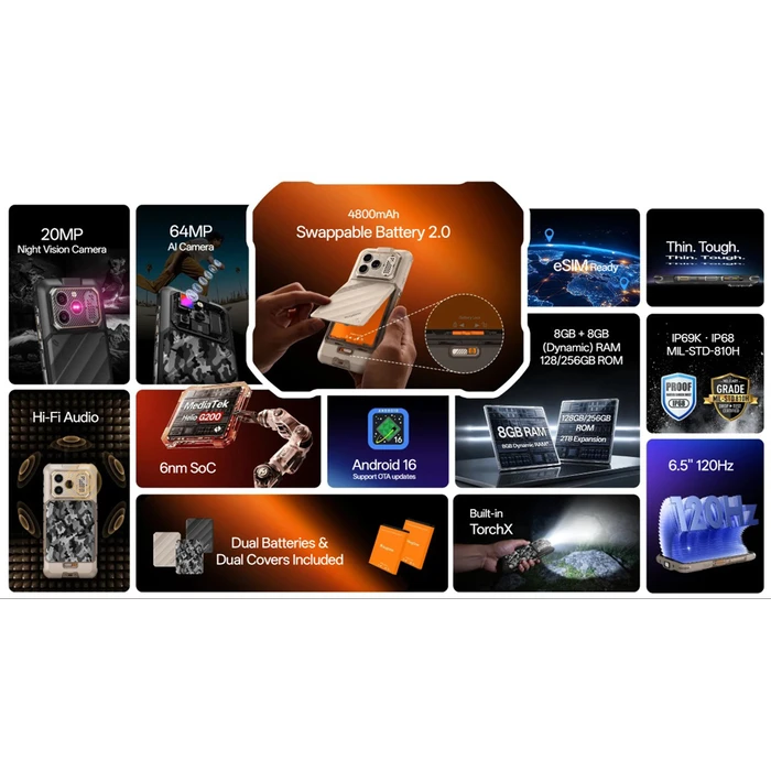 Rugone Xever 8 (8/128GB) Ανθεκτικό Smartphone Μαύρο