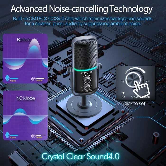 Μικρόφωνο Cmteck Επιτραπέζιο Xm600, Omnidirectional/Καρδιοειδές, Usb, Rgb Led, Μαύρο