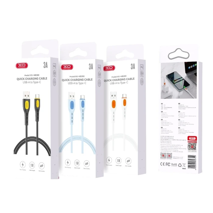 XO NB280 USB 2.0 Cable USB-C male - USB-A White 1m