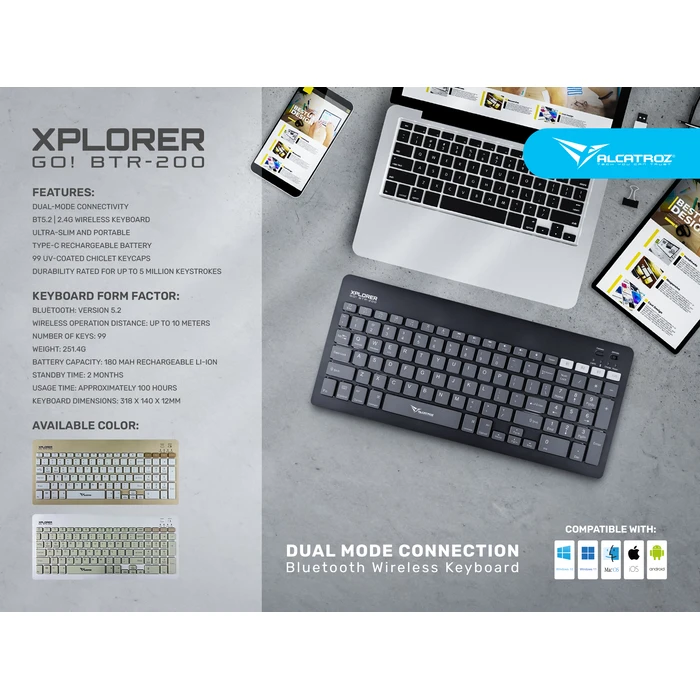 Πληκτρολόγιο Ασύρματο Alcatroz Xplorer Go! Btr 200 Slate