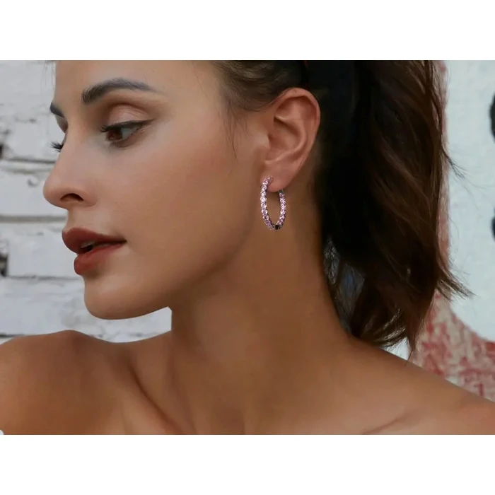 Σκουλαρίκι Bamoerα Κρίκος Yie138-Pk με Κυβική Ζιρκόνια, Ασήμι 925, Ασημί