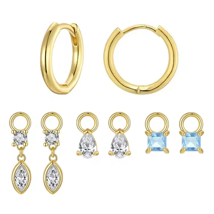 BAMOER Σκουλαρίκια Κρίκοι YIE262 με 3x Σετ Charm Κυβική Ζιρκόνια