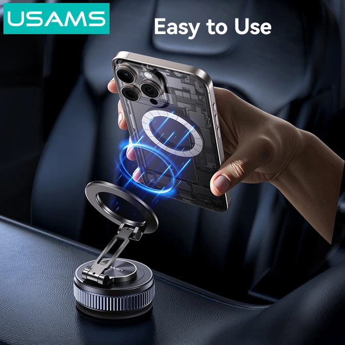 USAMS ZJ084 Magnetic Car Phone Mount for Dashboard/Windshield, Black
