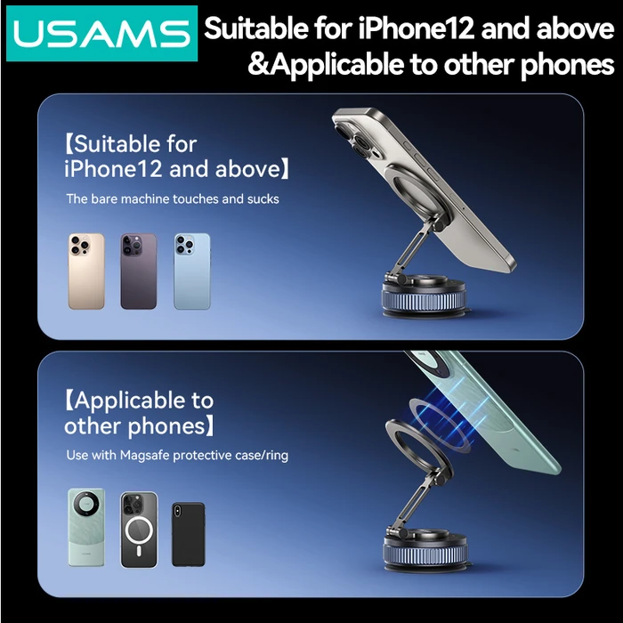 USAMS ZJ084 Magnetic Car Phone Mount for Dashboard/Windshield, Black