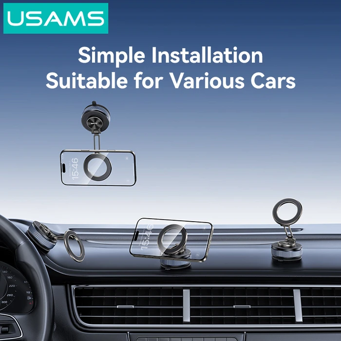 USAMS ZJ084 Magnetic Car Phone Mount for Dashboard/Windshield, Black