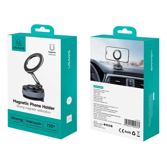 USAMS ZJ084 Magnetic Car Phone Mount for Dashboard/Windshield, Black