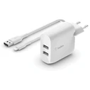 Φορτιστής Πρίζας Belkin Dual USB-A 24W incl. Lightning Cable 1m, white
