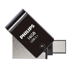 USB Flash 16GB Philips 2 in 1 Black OTG USB C + USB 3.1