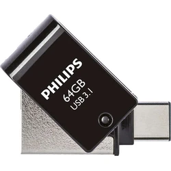 USB Flash 64GB Philips 2 in 1 Black OTG USB C + USB 3.1