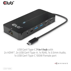 Docking Station Club 3D USB-7-in1 USB-C > 2xHDMI/2xUSB/USB-C/RJ45 100W retail