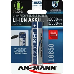 Επαναφορτιζόμενες Μπαταρίες Ansmann Li-Ion 18650 3400mAh 3,6V Micro-USB 1307-0003