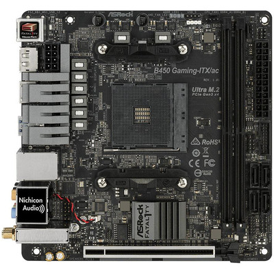 Product Motherboard ASRock B450 Gaming-ITX/ac AM4 M-ITX HDMI/DP DDR4 retail base image