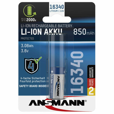 Product Επαναφορτιζόμενες Μπαταρίες Ansmann 16340 Li-Ion Akku 850mAh 3,6V Standard Version 1300-0017 base image