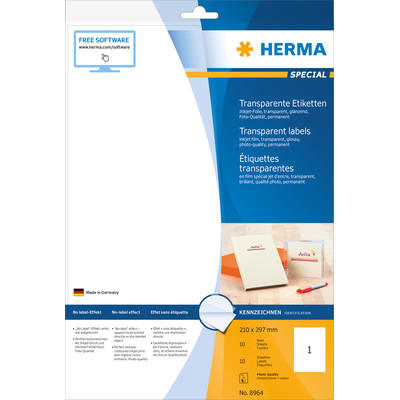 Product Ετικέτες Herma transparent 210x297 10 Sheets DIN A4 10 pcs. 8964 base image