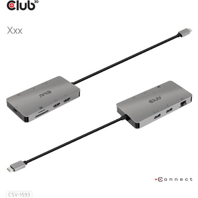 Product USB Hub Club3D USB-8-in1- USB-C > 2xHDMI/2xUSB/USB-C/RJ45/SD/MSD base image