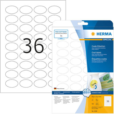 Product Ετικέτες Herma A4 White 40,6x25,4 mm oval removable 900 pcs. base image