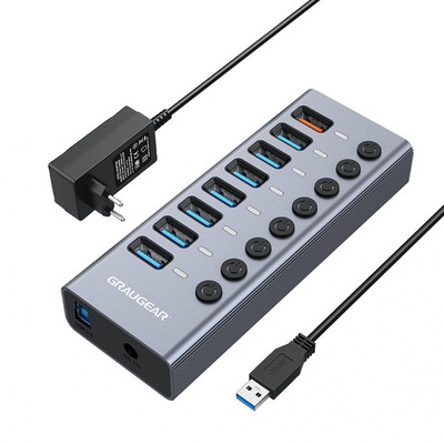 Product USB Hub GrauGear 7x 3.0 Ports + 1 USB fast charger retail base image