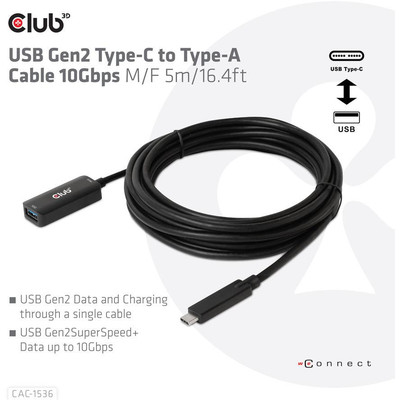 Product Καλώδιο USB Club3D 3.2 Typ C <> Typ A 10Gbps St/Bu 5m retail base image