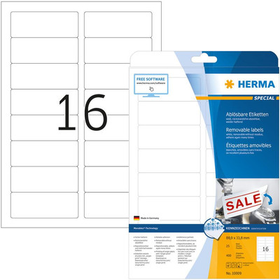 Product Ετικέτες Herma A4 White 88,9x33,8 mm removable 400 pcs. base image