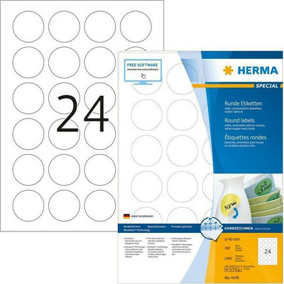 Product Ετικέτες Herma Removable Round 40 100 Sheet DIN A4 2400 pcs. 4476 base image