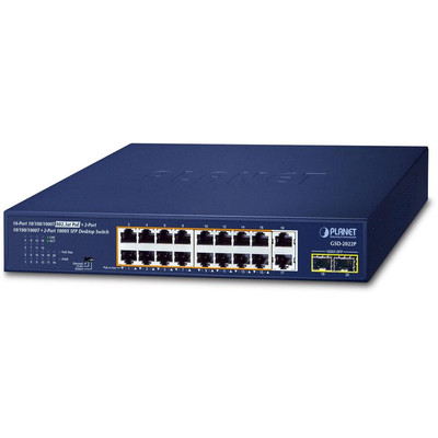 Product Network Switch PLANET 16-Port GE 802.3at + 2-Port GE + 2-Port 1000X SFP base image