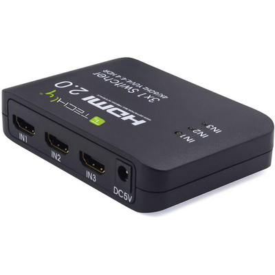 Product HDMI Switch Techly 4K60Hz HDR 3-Port, black base image