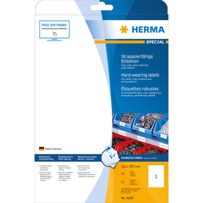 Product Ετικέτες Herma Hardwearing 210x297 25 Sheets DIN A4 25 pcs. 4698 base image