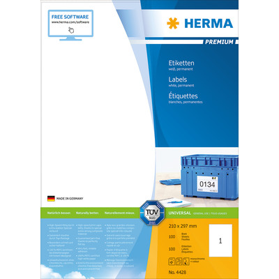 Product Ετικέτες Herma Premium 210x297 100 Sheets DIN A4 100 pcs. 4428 base image