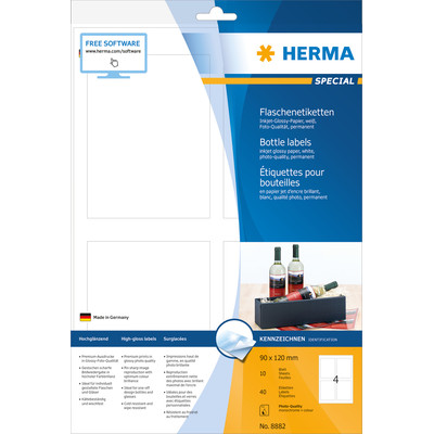Product Ετικέτες Herma Bottle Label inkjet 90x120 10 Sheets DIN A4 40 pcs. 8882 base image