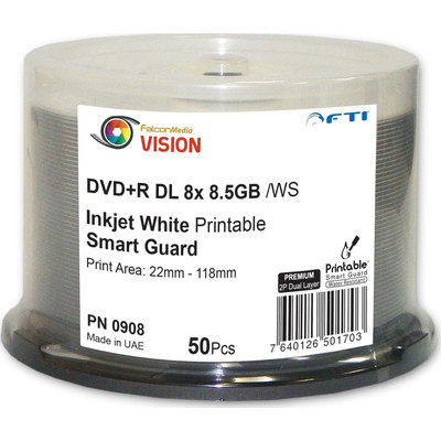 Product DVD-R Falcon 8.5GB 8x fully printable White 50pc Cakebox base image