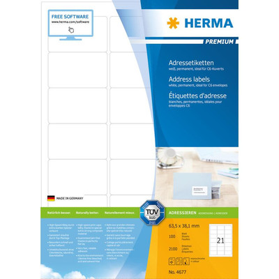 Product Ετικέτες Herma address labels A4 White 63,5x38,1 mm 2100 pcs base image