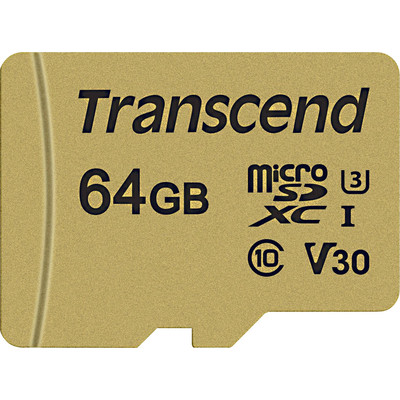 Product Κάρτα Μνήμης MicroSDXC 64GB Transcend 500S Class 10 UHS-I U3 V30 + Adapter base image