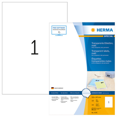 Product Ετικέτες Herma Transparent 210X297 100 Sheets DIN A4 100 pcs. 4376 base image