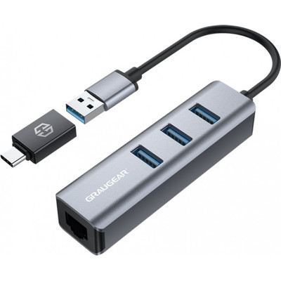 Product USB Hub GrauGear 3x 3.0 Ports Type-A+ Gbit LAN retail base image