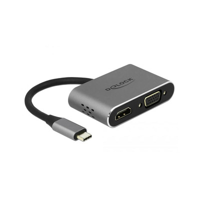 Product Αντάπτορας USB Delock USB-C > HDMI/VGA/USB3.0/PD 0.12m gray base image
